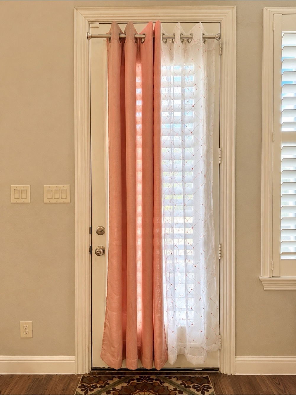 Mainstays Coral Pink Grommet Curtain Panel with White Sheer